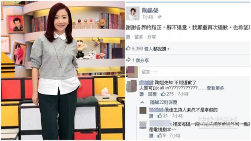 陶晶莹为称狱长遭挟持“好high”道歉:词不达意(图)