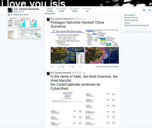 IS黑客攻击美中央司令部“推特”官网,美对华作战计划被曝光。