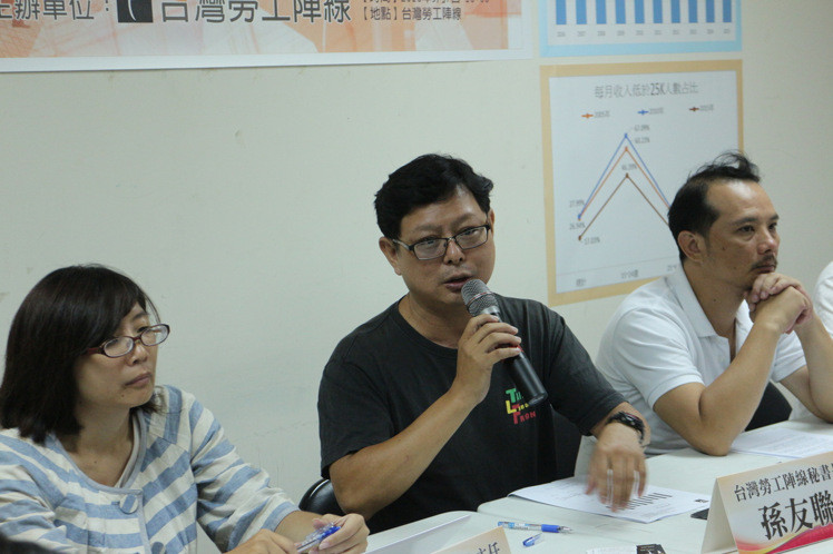 台湾劳工阵线秘书长孙友联批评，低薪成就“大鲨鱼”资方，让青年、劳工小鱼无法生存