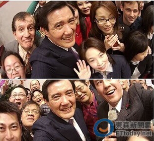 马英九春酒与记者合照。(台媒图) 马英九春酒与记者合照。(台媒图)