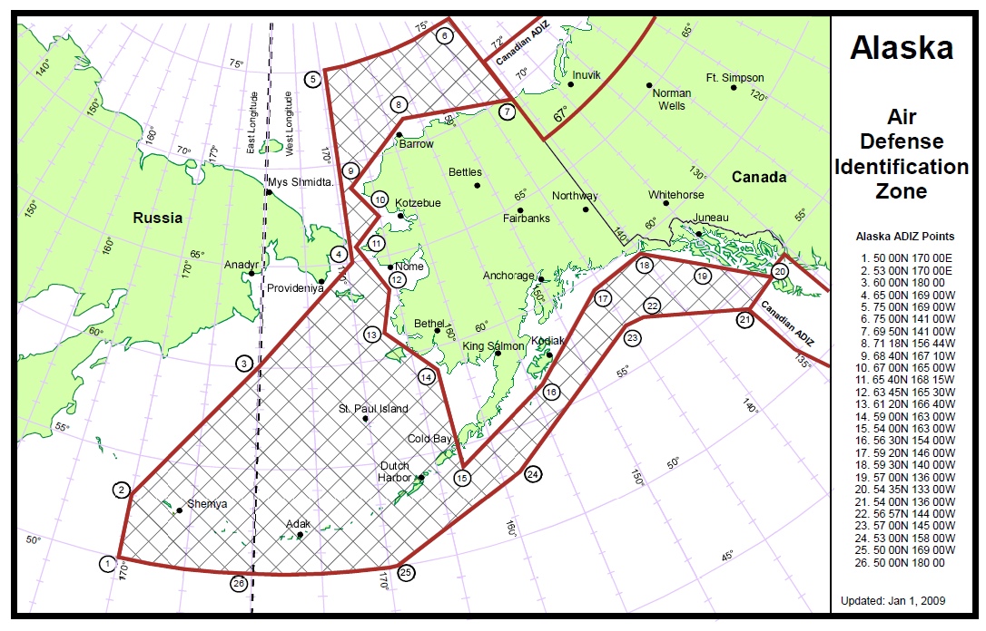 加拿大和美国本土防空识别区。 加拿大和美国本土防空识别区。