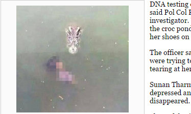 国老妇跳鳄鱼湖自杀,被拍下遗体被鳄鱼接近的照片 国老妇跳鳄鱼湖自杀,被拍下遗体被鳄鱼接近的照片