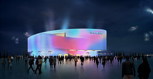 夜色中的“信息通信馆”流光溢彩