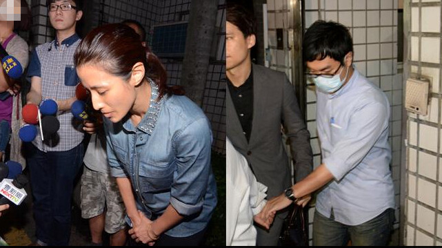 台检方侦办阿帕奇风波案，李蒨蓉（左图）及平山直人（右图）深夜获释，李蒨蓉更四度鞠躬道歉。