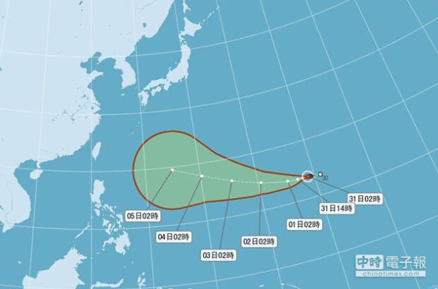  轻度台风苏迪勒形成，朝台湾方向行进。（台媒图）