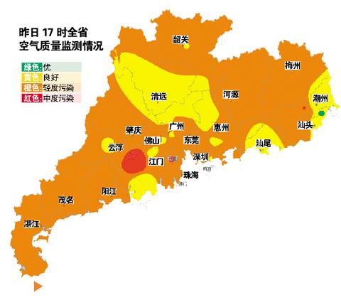 23日广东省七成监测点pm25超标
