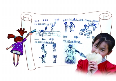 五年级南京小女孩 简洁绘画日记展现快乐校园